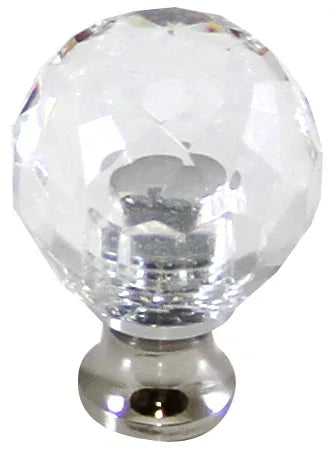 Round 1'' Crystal Knob with Polished Nickel Base