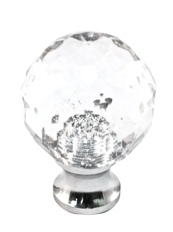 Round 1'' Crystal Knob with Polished Chrome Base