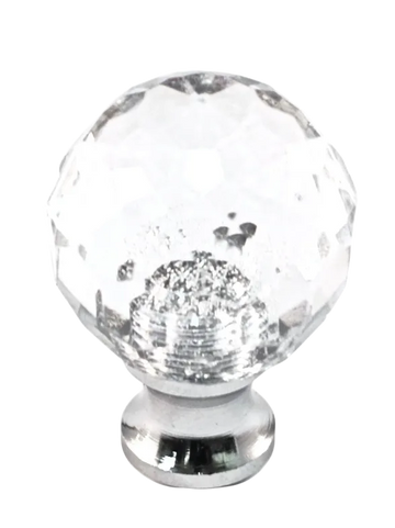 Round 1'' Crystal Knob with Polished Chrome Base
