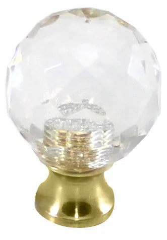 Round 1'' Crystal Knob with Polished Brass Base