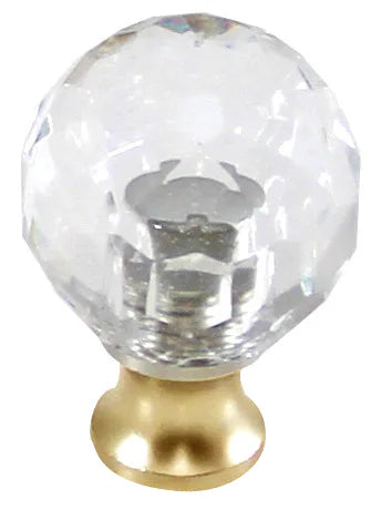 Round 1'' Crystal Knob with Satin Brass Base
