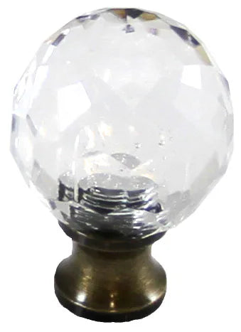 Round 1'' Crystal Knob with Antique Brass Base