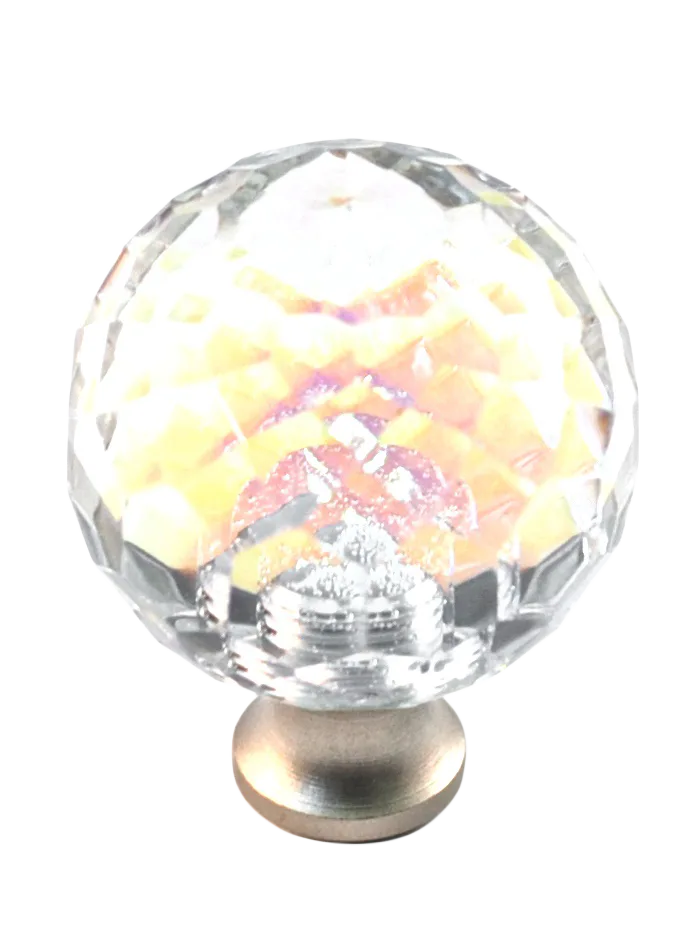 Round 1-3/16'' Crystal Knob with Satin Nickel Base M30AB-US15
