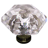 Hexagon 1-1/8'' Crystal Knob with Antique Brass Base