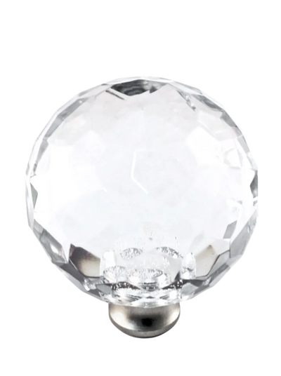 Round 1-1/2'' Crystal Knob with Satin Nickel Base