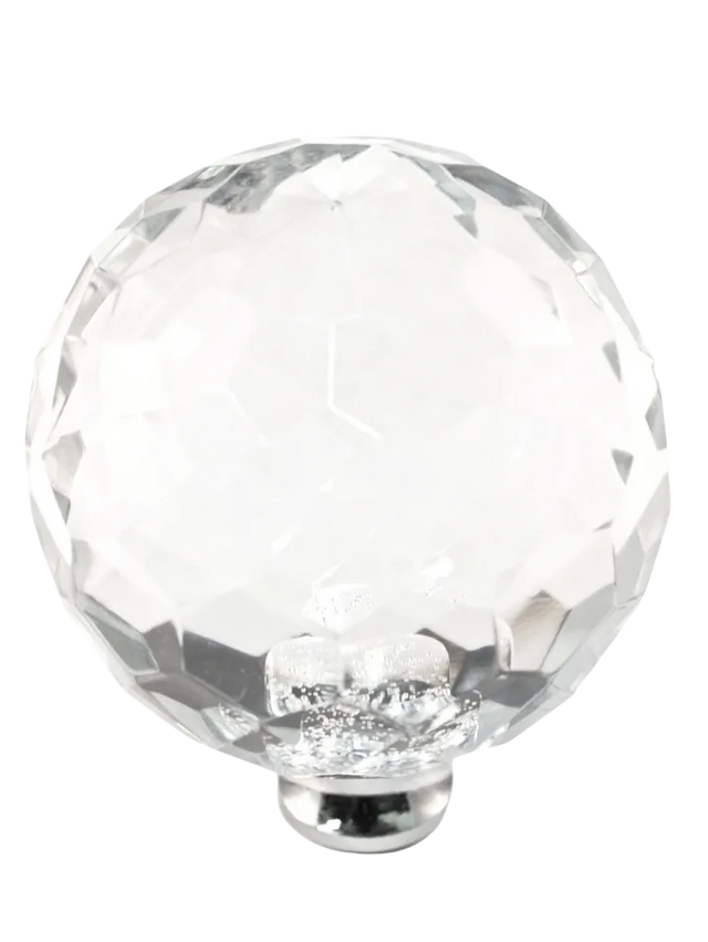 Round 1-3/4'' Crystal Knob with Polished Chrome Base M45-US26