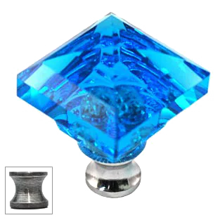 Aqua Square 1-1/4'' Crystal Knob with Pewter Base