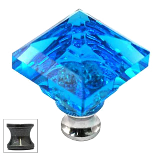 Aqua Square 1-1/4'' Crystal Knob with Antique Brass Base