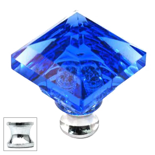 Blue Square 1-1/4'' Crystal Knob with Polished Chrome Base