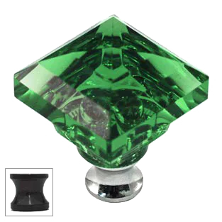 Green Square 1-1/4'' Crystal Knob with Bronze Base