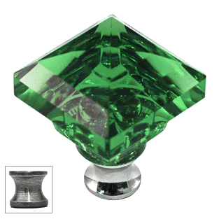 Green Square 1-1/4'' Crystal Knob with Pewter Base