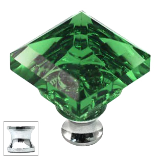 Green Square 1-1/4'' Crystal Knob with Polished Chrome Base
