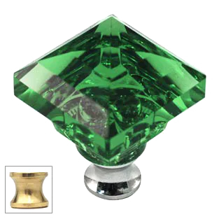 Green Square 1-1/4'' Crystal Knob with Polished Brass Base