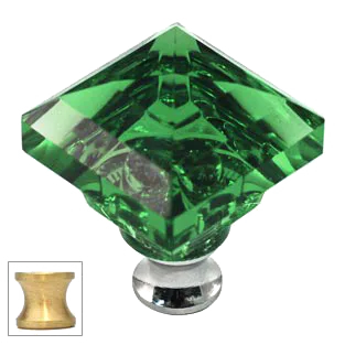 Green Square 1-1/4'' Crystal Knob with Satin Brass Base