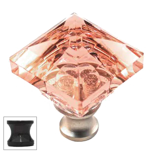 Pink Square 1-1/4'' Crystal Knob with Bronze Base