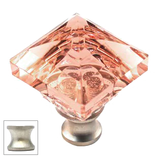 Pink Square 1-1/4'' Crystal Knob with Satin Nickel Base