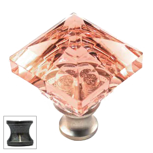 Pink Square 1-1/4'' Crystal Knob with Antique Brass Base