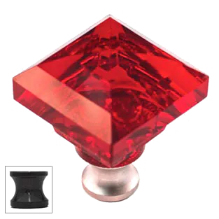 Red Square 1-1/4'' Crystal Knob with Bronze Base