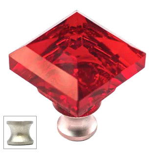 Red Square 1-1/4'' Crystal Knob with Satin Nickel Base