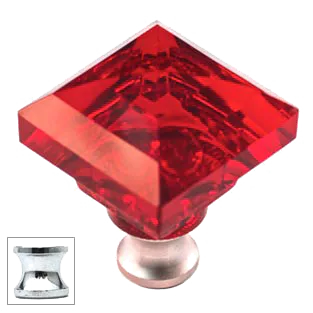 Red Square 1-1/4'' Crystal Knob with Polished Chrome Base