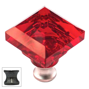 Red Square 1-1/4'' Crystal Knob with Antique Brass Base