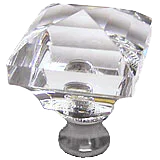 Square 1-1/4'' Crystal Knob with Polished Chrome Base
