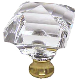 Square 1-1/4'' Crystal Knob with Polished Brass Base