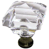 Square 1-1/4'' Crystal Knob with Antique Brass Base