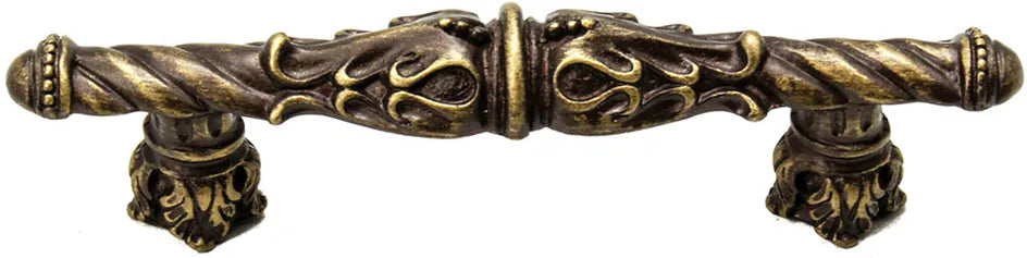 Acanthus 3'' cc pull Romanesque style with column base in Antique Brass. 1048-3