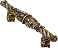 Acanthus 3'' cc pull Romanesque style with column base in Antique Brass. 1048-3