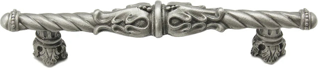 Acanthus 4'' cc pull Romanesque style with column base in Satin. 1049-11