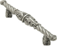 Acanthus 4'' cc pull Romanesque style with column base in Satin. 1049-11