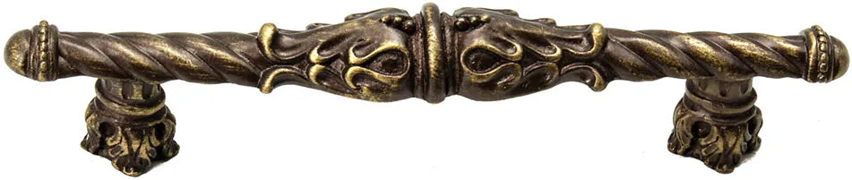Acanthus 4'' cc pull Romanesque style with column base in Antique Brass. 1049-3