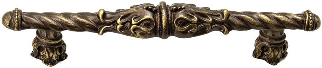 Acanthus 4'' cc pull Romanesque style with column base in Antique Brass. 1049-3