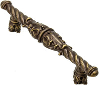 Acanthus 4'' cc pull Romanesque style with column base in Antique Brass. 1049-3