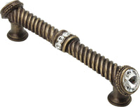 Cache Caché 5'' cc large pull with end & center 7 rivoli Swarovski Clear Crystals in Antique Brass. 1200-3C
