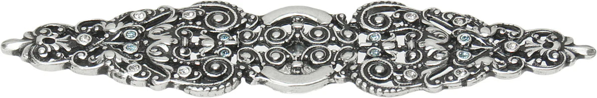 Juliane Grace elongated back plate with 18 Swarovski Clear & Aquamarine Crystals in Chalice. 135-9