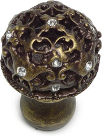 Juliane Grace medium knob full round with 13 Swarovski Clear Crystals in Antique Brass. 139-3C