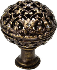 Juliane Grace large knob full round with 13 Swarovski Clear Crystals in Antique Brass. 143-3C