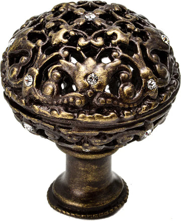Juliane Grace large knob full round with 13 Swarovski Clear Crystals in Antique Brass. 143-3C