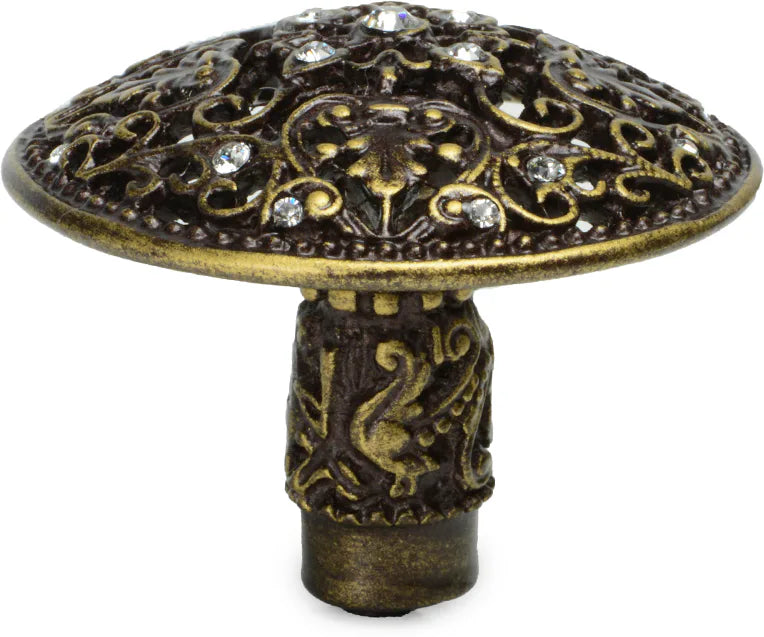 Juliane Grace large knob with 17 Swarovski Clear Crystals in Antique Brass. 146-3C