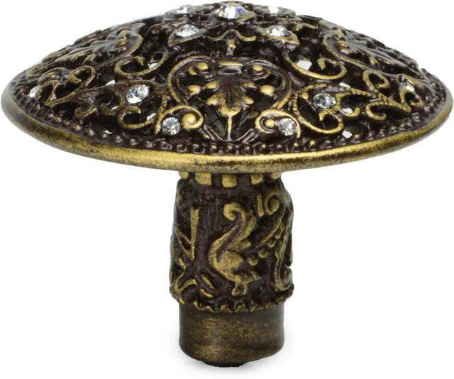Juliane Grace large knob with 17 Swarovski Clear Crystals in Antique Brass. 146-3C