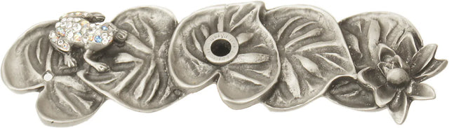 In The Garden Carpe Diem Lily pad & frog medium elongated back plate made with Swarovski Crystals 2582