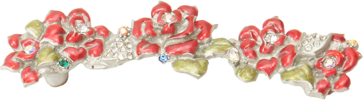 In The Garden Carpe Diem Chrysalis Rose 4'' cc pull w/ Swarovski Clear Crystals & Ruby Red Glaze 2958-23