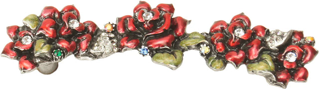 In The Garden Carpe Diem Rose 4'' cc pull with Swarovski Clear Crystals & Ruby Red Glaze 2958