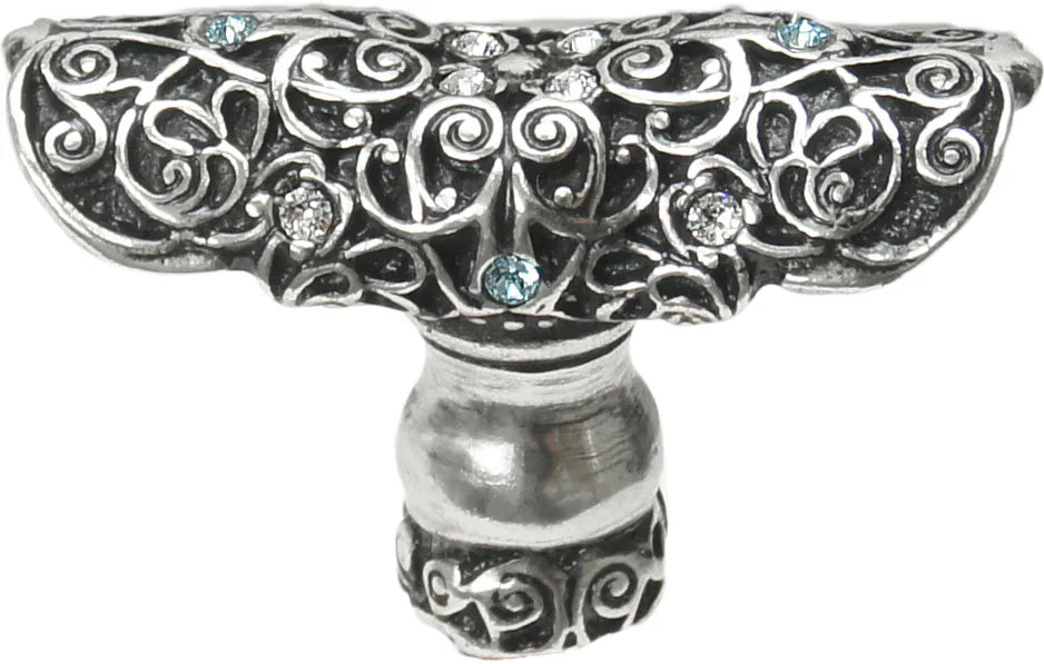 Monticello oblong knob with Clear & Aquamarine Swarovski crystals in Chalice. 4512-9