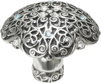 Monticello large round knob with Clear & Aquamarine Swarovski crystals in Chalice. 4514-9
