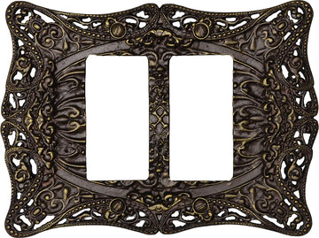 Acanthus Carpe Diem 5004-3 Antique Brass double rocker/GFI switchplate 5004-3