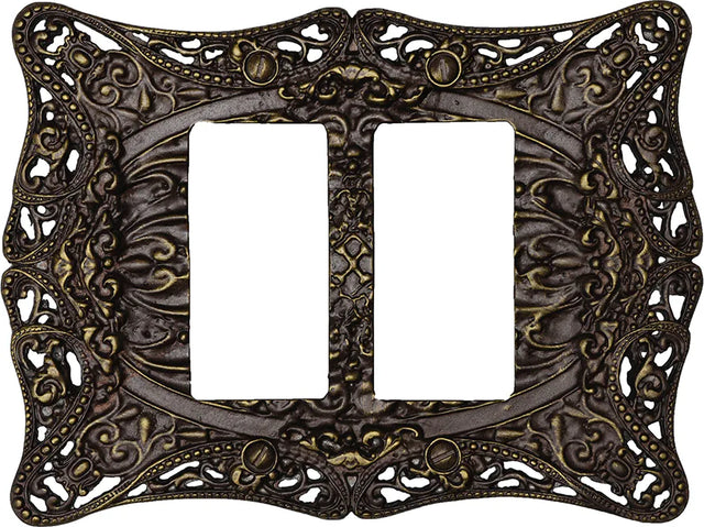 Acanthus Carpe Diem 5004-3 Antique Brass double rocker/GFI switchplate 5004-3