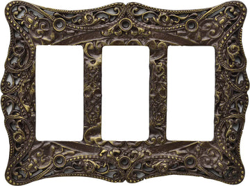 Acanthus Carpe Diem 5005-3 Antique Brass triple rocker/GFI switchplate 5005-3